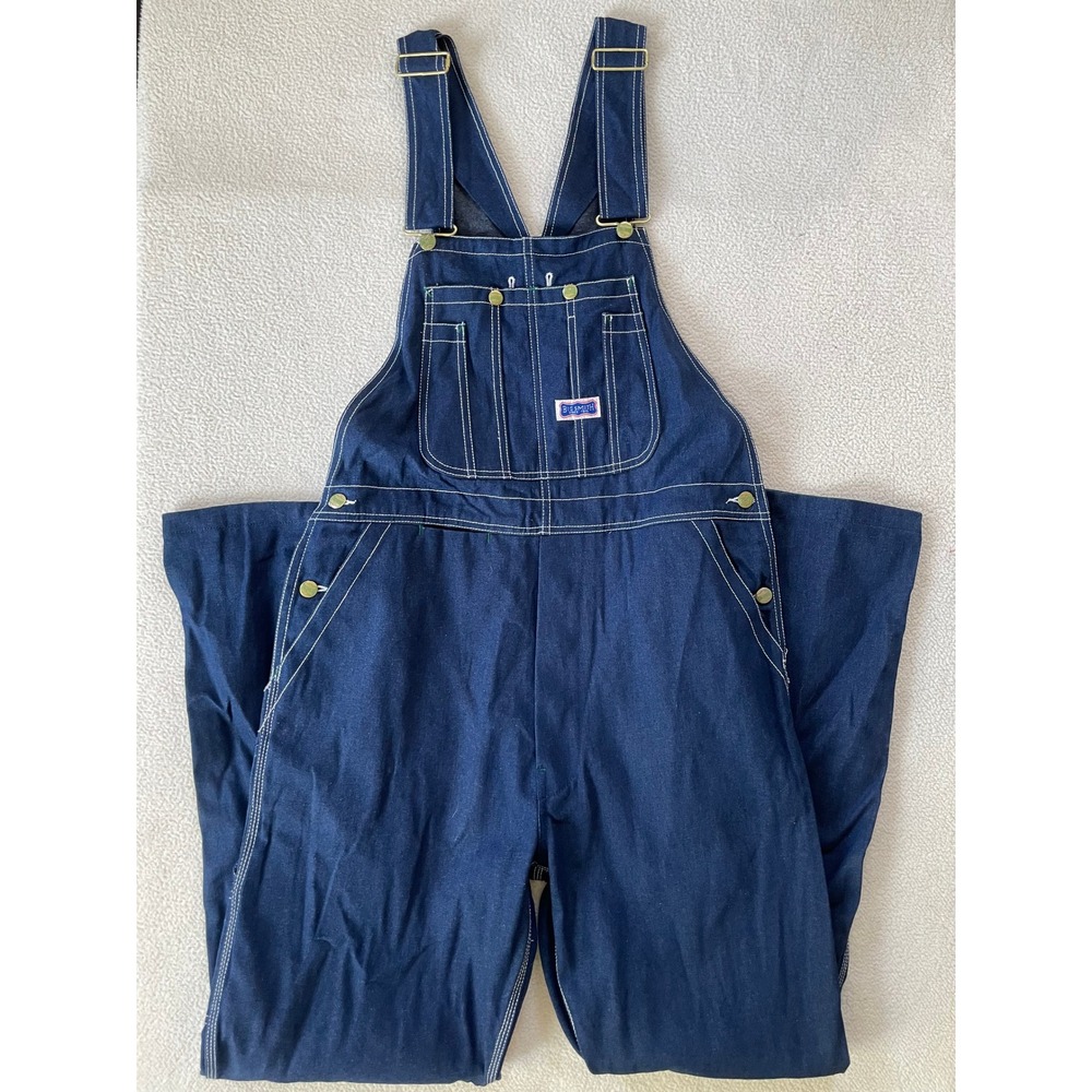 Vintage 90s Big Smith Mens 36x32 Overalls Indigo Blue Denim Workwear Bibs Cotton